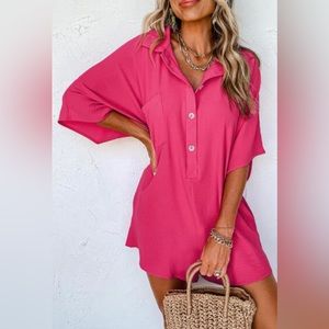 Bright Half Collared Loose Romper